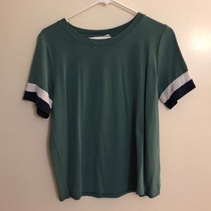 Pink Rose Green Striped Sleeve Shirt